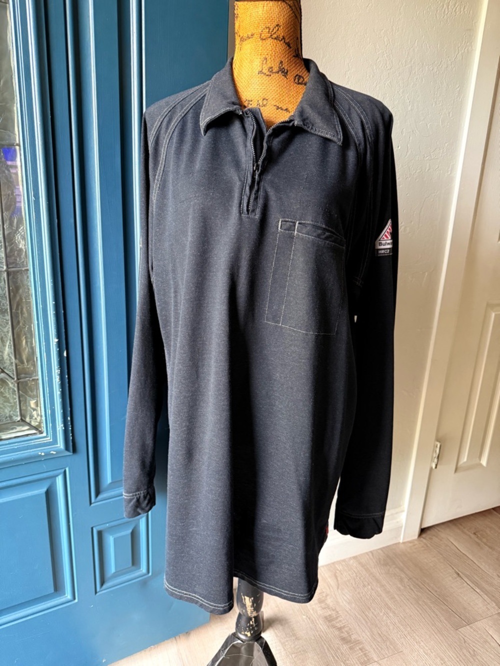 Men's Long-Sleeve Polo Shirt with Chest Pocket - Black ‘FR’